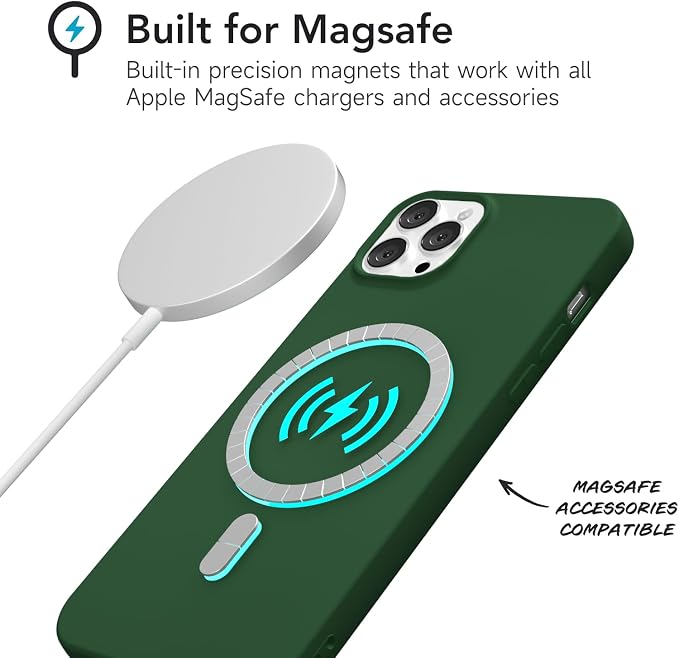 for iPhone 12/12 Pro Case Silicone Compatible with Magsafe Case, Ultra Slim Thin Magnetic Phone Cases Mag Safe, Cute Soft Rubber Gel Matte Plain Wireless Charging Cover for Women, Dark Green