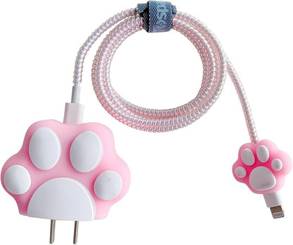 3D Cute Cartoon Charger Protector Case - Compatible for Apple 20W USB-C Power Adapter and Lightning Cable, No.09(4 in1)
