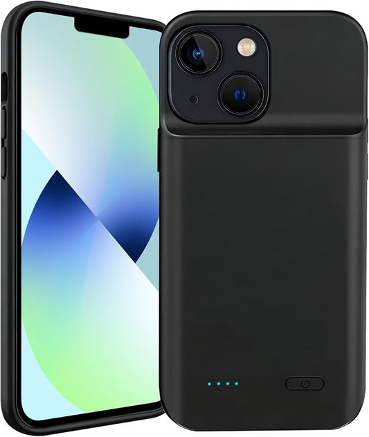 Battery Charger Case for iPhone 13/14, 10000mAh Extended Portable Charger Case (6.1'inch) with Secure Fit & LED Power Indicator-Black
