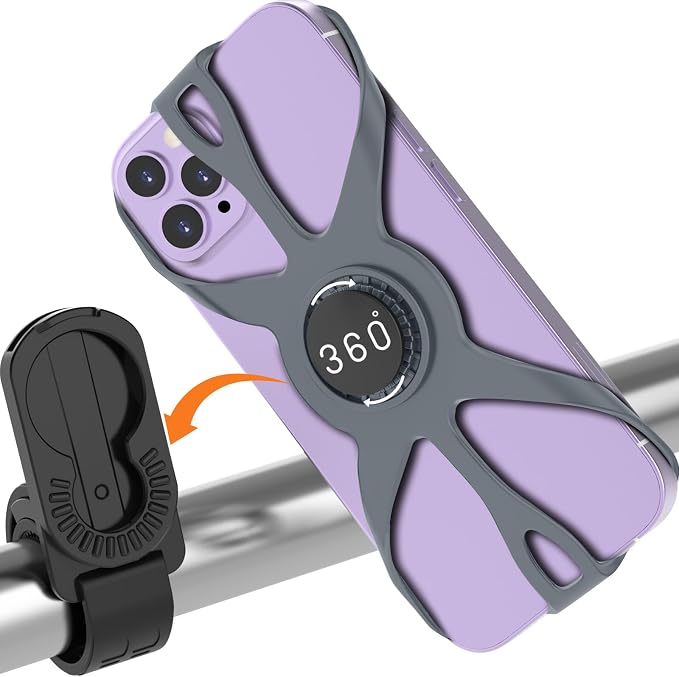 Bike Phone Mount Holder, Detachable Bicycle- 360° Rotatable, Cell Phone Mount for 4"-7" Phones Silicone Bicycle for 16 Pro Max / 15, S10 and More 4.7-6.8" Phone, Grey