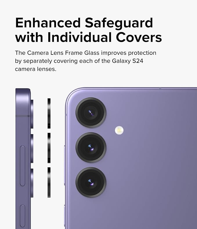 Ringke Camera Lens Frame Glass Compatible with Samsung Galaxy S24 Camera Lens Protector 5G, Glass Covers and Aluminum Alloy Frames - Black