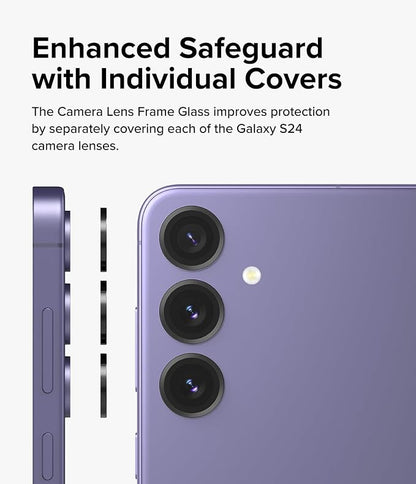 Ringke Camera Lens Frame Glass Compatible with Samsung Galaxy S24 Camera Lens Protector 5G, Glass Covers and Aluminum Alloy Frames - Black