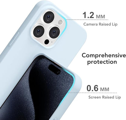 for iPhone 15 Pro Case Silicone Compatible with Magsafe Case, Ultra Slim Thin Magnetic Phone Cases Mag Safe, Cute Soft Rubber Gel TPU Matte Plain Wireless Charging Cover for Women, Light Blue