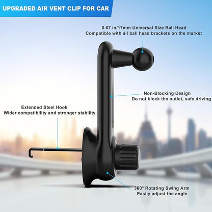 Car Vent Clip for Car Mount [Never Blocking] Universal Car Phone Holder Mount Vent Clip Replacement, 17mm Ball Joint Air Vent Clip for Car Fits Most Car Phone Holder and Wireless Car Charger