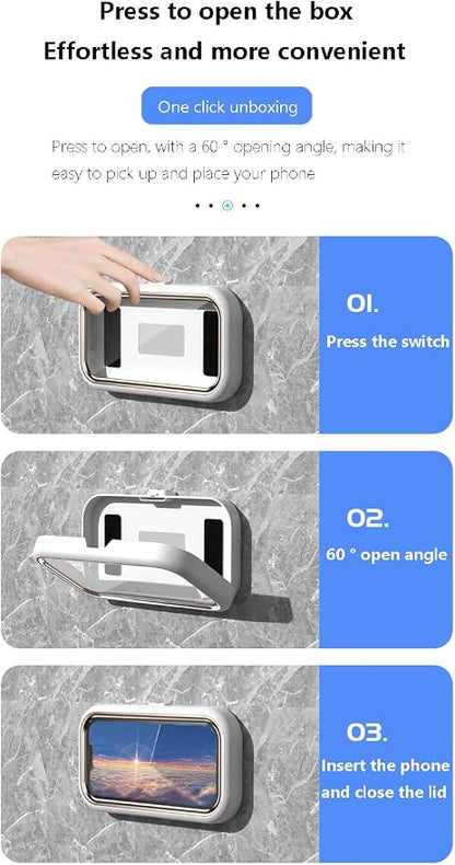 Shower Phone Holder Waterproof - 360° Bathroom Wall Phone Mount Stand Water Proof Anti Fog Case, Suitable for Phones Under 7 inches (First Generation Green)
