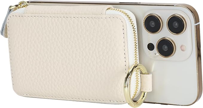 Cavor Compatible with MagSafe Wallet Genuine Leather Cash Wallets for Women, Magnetic Phone Wallet for iPhone 17 Pro Max/16/15/14/13/12, id Credit Card Holder with Mag safe Keychain-White