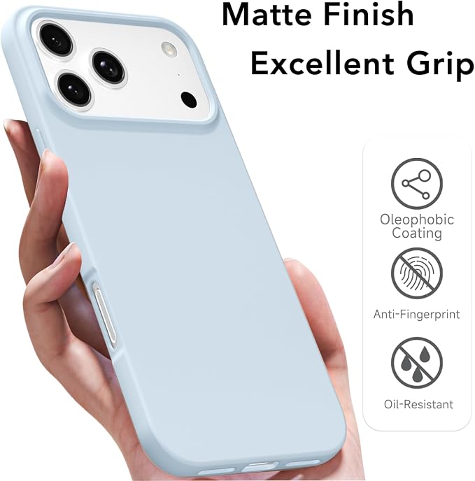 for iPhone 17 Pro Case Silicone Compatible with Magsafe Case, Ultra Slim Thin Magnetic Phone Cases Mag Safe, Cute Soft Rubber Gel TPU Matte Plain Wireless Charging Cover for Women, Light Blue