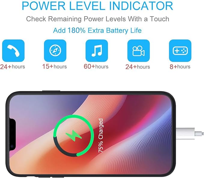 Battery Case for iPhone 16e, 10000mAh Portable Protective Charging Case with Wireless Charging Compatible for iPhone 16e (6.1inch) Rechargeable Extended Battery Pack Charger Cover with Carplay (Black)