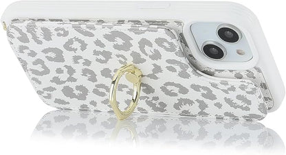 Lipvina for iPhone 14 Plus Case with Card Holder and Strap for Women,Crossbody Lanyard,RFID Blocking,Stand Ring Kickstand,Snap Clasp,Cute Phone Wallet Cases 6.7 inch(White Leopard)