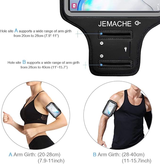 Galaxy Note 10+, 9, 8 Armband, JEMACHE Gym Run Workout Water Resistant Arm Band Case for Samsung Galaxy Note 8/9/10 Plus with Key Holder (Black)