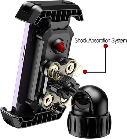 Motorcycle Phone Mount Holder - [Dual Vibration Dampener] [Upgrade Handlebar Clip] Motorcycle Cell Phone Holder, Bike Phone Mount, Fit iPhone 16/15/14/13 Pro Max, 4.7-6.7" Phones, Black