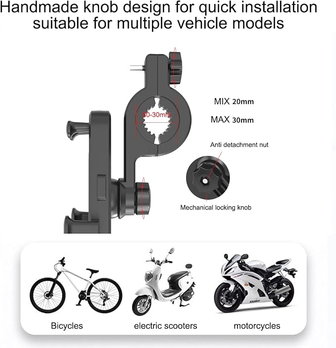 Bike Handlebar Phone Holder, Motorcycle Phone Mount Motorcycle Handlebar Phone Clamp, Scooter Phone Clip for iPhone 6/7/8/X/11/12/13/14 Series ， and More 4.7" - 6.8" Cellphone (Dark Gray)