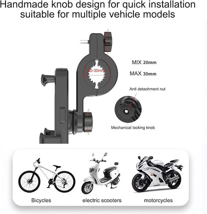Bike Handlebar Phone Holder, Motorcycle Phone Mount Motorcycle Handlebar Phone Clamp, Scooter Phone Clip for iPhone 6/7/8/X/11/12/13/14 Series ， and More 4.7" - 6.8" Cellphone (Dark Gray)