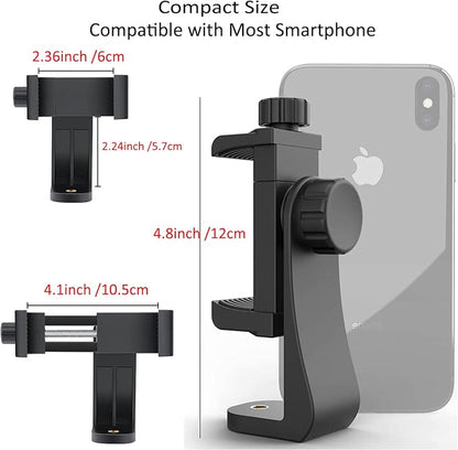 Cell Phone Tripod Mount Adapter, Universal Phone Holder Adjustable Clamp, 360 Degree Rotatable Bracket 1/4" Screw Clip for iPhone, Samsumg, Selfie Stick, Monopod (Black-2 Pack)