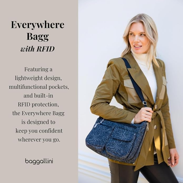 Baggallini womens Everywhere Bagg Crossbody Women 11x9 Lightweight Nylon Hobo Water-resistant Travel Bag W/Rfid