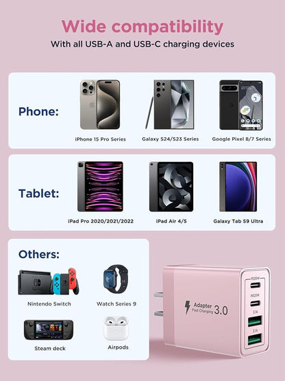 USB C Charger Block, 40W 4-Port Fast Charging Block USB C Wall Charger Dual Port PD + QC Wall Plug Multiport Type C Block for iPhone 17 16 15 14 13 12 11 Pro Max XS XR 8, iPad, Samsung Phone