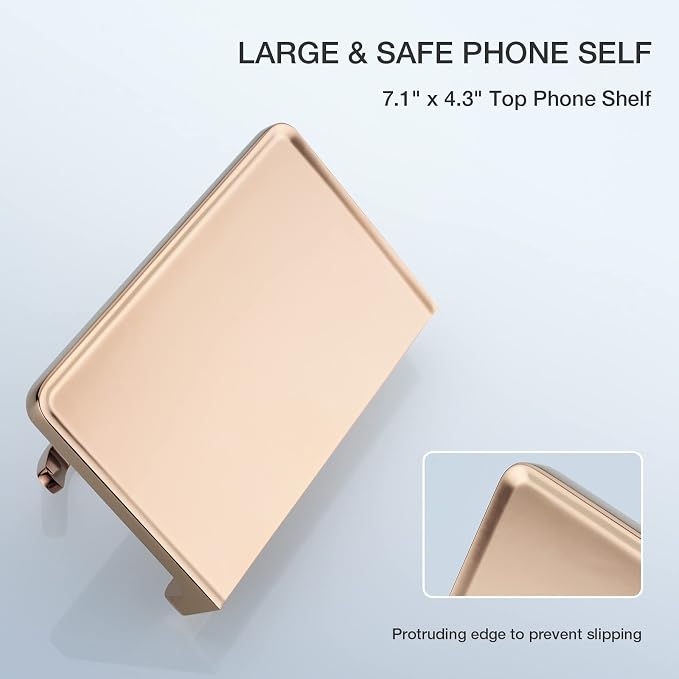 TRUSTMI Toilet Paper Holder with Phone Shelf, Bathroom Accessories Tissue Roll Dispenser Storage Wall Mounted, Plated Rose Gold