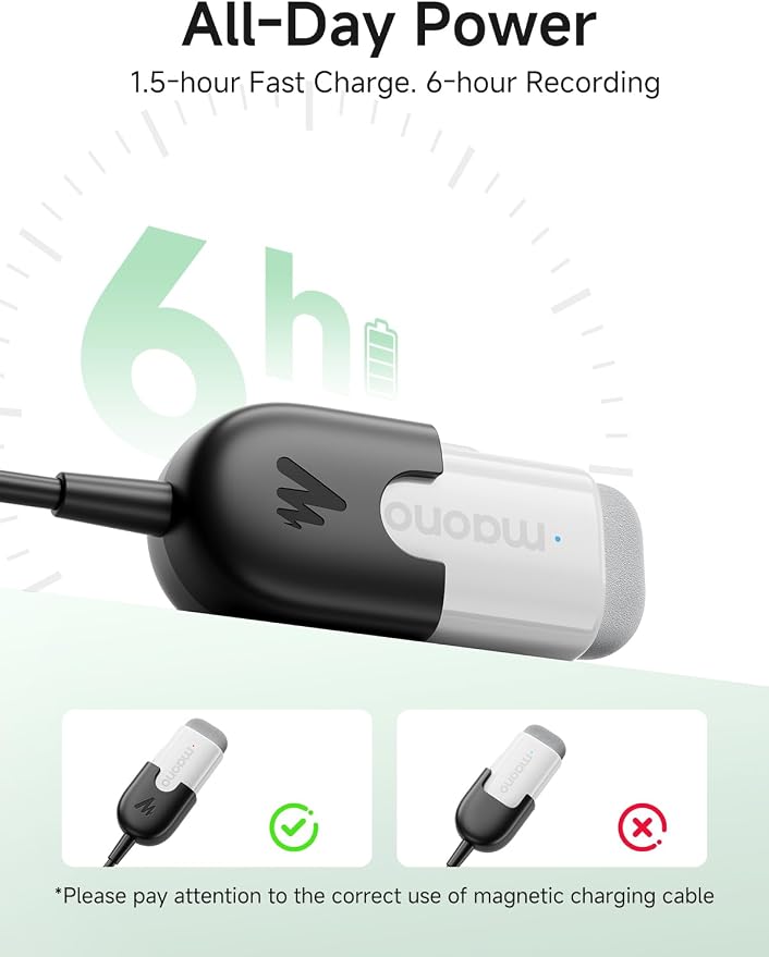 MAONO Wave T1 Mini Wireless Lavalier Microphone with USB-C Plug for iPhone 16 15, Android, Tablet, PC, Clip on Lapel Mic, Noise Cancellation, AI Voice Filter for Video Recording Vlog TikTok White