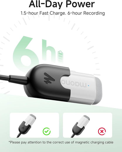 MAONO Wave T1 Mini Wireless Lavalier Microphone with USB-C Plug for iPhone 16 15, Android, Tablet, PC, Clip on Lapel Mic, Noise Cancellation, AI Voice Filter for Video Recording Vlog TikTok White