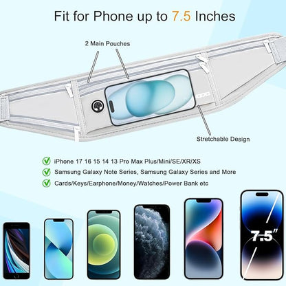 Fanny Pack with Water Bottle Holder, Slim Running Hydration Belt for Women Men, Water Resistant Waist Pack for iPhone Samsung, No Bounce 4 Pockets Phone Holder for Running Walking Outdoor（Grey）