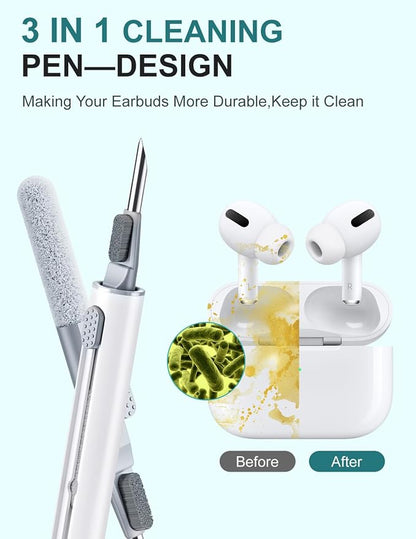 2 Pack Cleaner Kit for Airpods Pro 4 3 2 1, Multi-Function Cleaning Pen Tool with Soft Brush Flocking Sponge for Wireless Earbuds Bluetooth Headphone iPhone Electronics