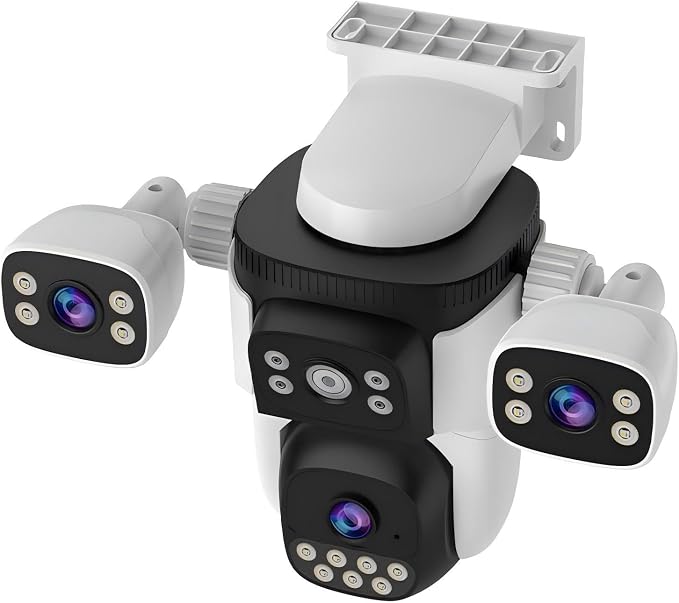 EVERSECU Triple Lens WiFi PTZ Security Camera, Three Cameras in One, Side Cameras with Adjustable All-Angle Arm, 2K 360° View No Blind Spot, Auto Tracking, Spotlight, 2 Way Audio