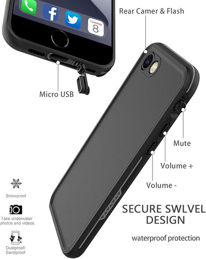 for iPhone 8/7/SE 2020 Waterproof Case with Screen Protector, Life Shockproof Snowproof Phone Case for iPhone 8/7/SE 2020 4.7" (Black)