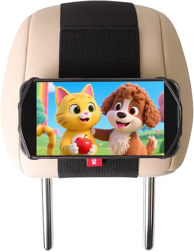 Silicone Car Phone Holder, Adjustable Phone Mount Holders for Your Car Headrest Compatible with iPhone 17 16 15 14 13 Pro Max and other 3.5 - 7 Inch Cell Phones Mount for Kids in Back Seats - Black