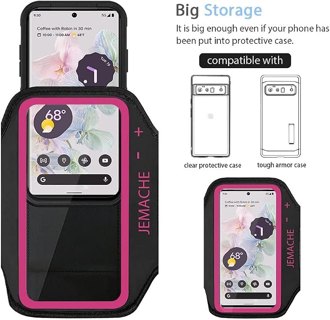 Pixel 10 9 Pro Armband, JEMACHE Water Resistant Gym Running Workouts Phone Arm Band for Google Pixel 10Pro 9Pro 10 9 8 7 9a 8a 7a (Rosy)