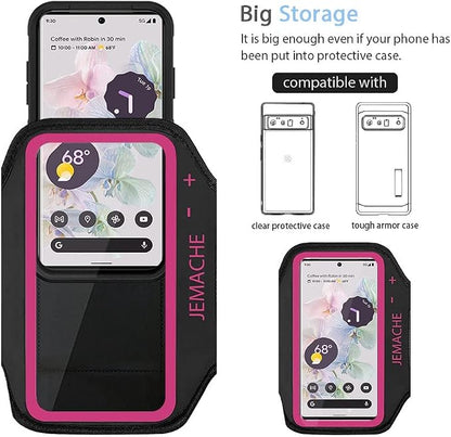 Pixel 10 9 Pro Armband, JEMACHE Water Resistant Gym Running Workouts Phone Arm Band for Google Pixel 10Pro 9Pro 10 9 8 7 9a 8a 7a (Rosy)