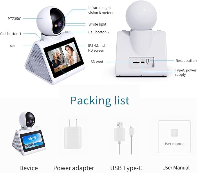 Two Way Video Camera,Dual-band 5G/2.4G Indoor Home Security Cameras,Baby Motion Pet Dog Camera with Phone App,Motion for Elderly/Nanny/Pet/Dog/Baby,Audio Calling Device Pan Til,Motion Detection