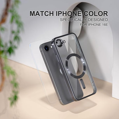 Misea Magnetic for iPhone 17e / 16e Case Compatible with MagSafe [Never Yellowing] [Military Grade Drop Protection] Full Camera Lens Protector Plating Soft Clear Phone Case for Women 6.1 inch, Black