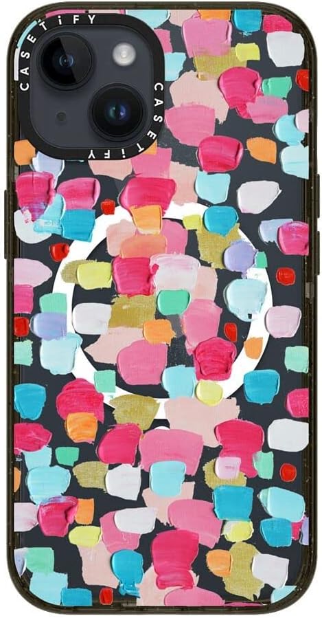 CASETiFY Impact iPhone 14 Case [4X Military Grade Drop Tested / 8.2ft Drop Protection/Compatible with Magsafe] - Magenta Confetti - Glossy Black