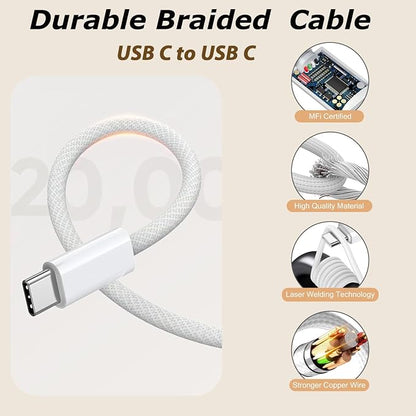 USB C Charger Fast Charging for iPhone 17,3Pack 20W Type C Fast Charging Block with 10FT Extra Long USB C-C Woven Cable Charger Compatible with iPhone Air/17/16/15 Pro Max,iPad Pro/Air/Mini,AirPods