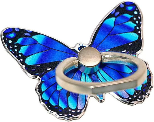 Kinizuxi Cell Phone Ring Holder, Butterfly Phone Ring Grip Stand 360°Rotation Finger Ring Kickstand Compatible with iPhone,All Android Smartphone (Blue)