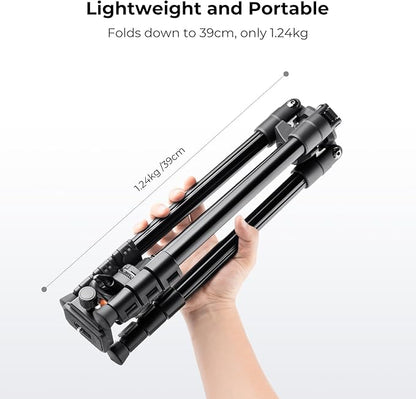 K&F CONCEPT 64 inch/163 cm Camera Tripod,Lightweight Travel Outdoor DSLR Tripods with 360 Degree Ball Head Load Capacity 17.6 lbs/8 kg,Cellphone Clip for Smartphone Live Streaming Vlog O234A1+BH-36