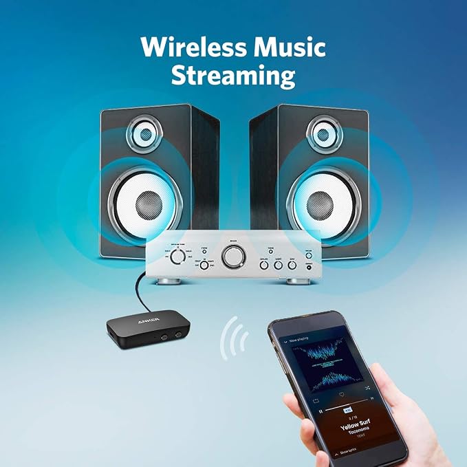 Anker Soundsync Bluetooth Receiver for Music Streaming with Bluetooth 5.0, Dual Device Connection, Handsfree Calls, 12-Hour Battery Life, for Car & Home Stereo - Signal Reception Only
