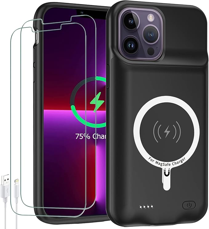 Battery Case for iPhone 13 Pro Max, Upgraded 10800mAh Rechargeable Portable Protective Extended Charger With Wireless Charging Compatible With iPhone 13 Pro Max (6.7 inch) & Carplay - Black