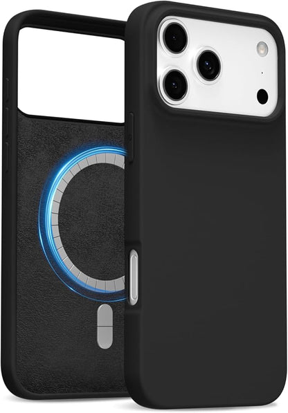 for iPhone 17 Pro Case Silicone Compatible with Magsafe Case, Ultra Slim Thin Magnetic Phone Cases Mag Safe, Cute Soft Rubber Gel TPU Matte Plain Wireless Charging Cover for Women, Black