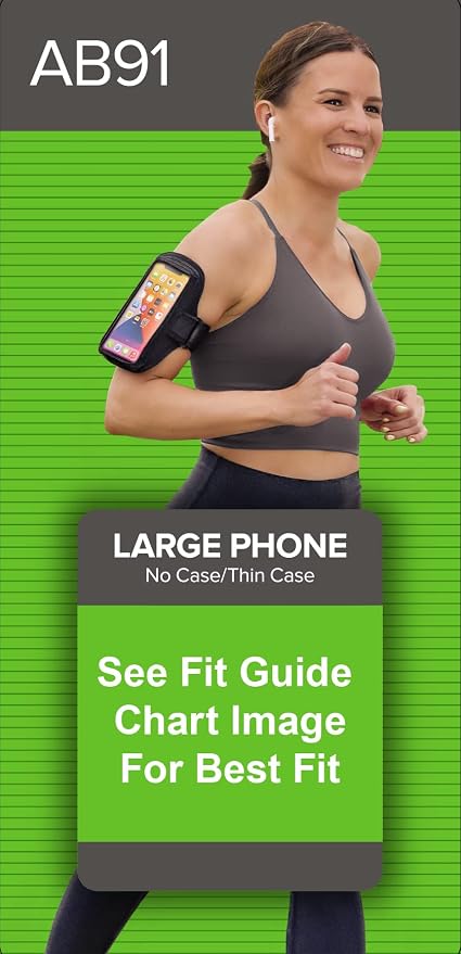 Tune Belt AB91 Running Armband – No-Slip Phone Holder for Runners – Fits iPhone 17 16 15 14 Pro/Plus & Galaxy S24 S23 – Comfortable Sweat-Resistant Neoprene (Black) with EX3 Extender (Black)