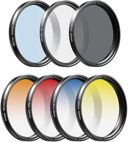 Apexel 52mm Filter Lens Kit (Graduated Filter Lens-Red Orange Yellow Blue, CPL, ND32, Star Lens-6 Point) for Smartphone Camera Canon Nikon Sony Olympus