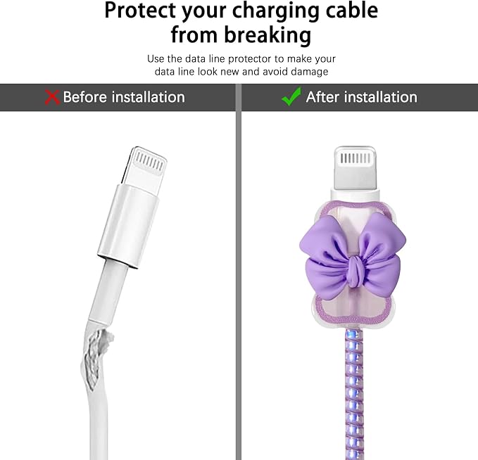 Lovmooful Compatible for iPhone 18W/20W USB-C Charger Cover Clear Lovely 3D Bowknot Waves Design Soft Charger Protector Cute Cable Case Saver Protector for Girls Women-Purple Bowknot