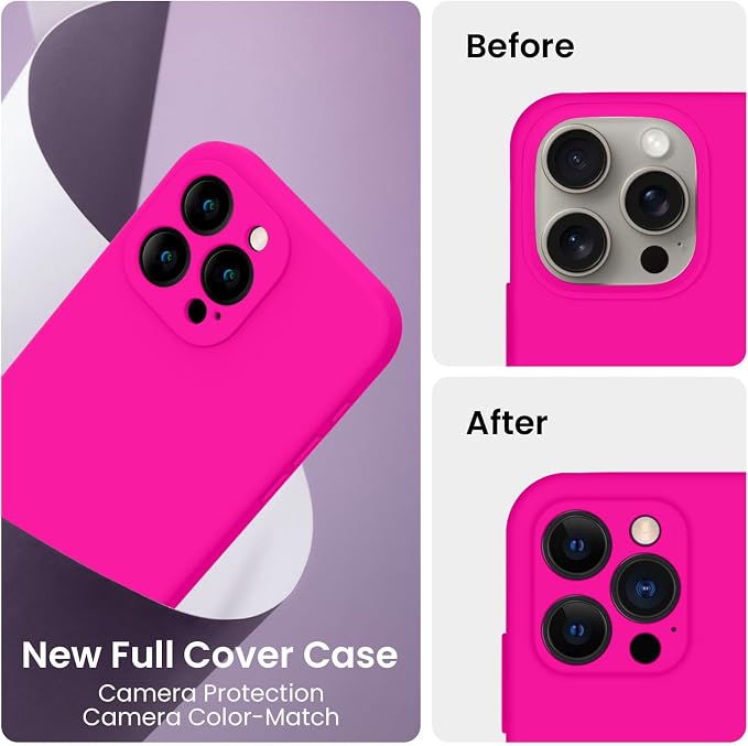FireNova Designed for iPhone 16 Pro Case, Silicone Upgraded [Camera Protection] Phone Case, Soft Anti-Scratch Microfiber Lining Inside, 2024, Hot Pink