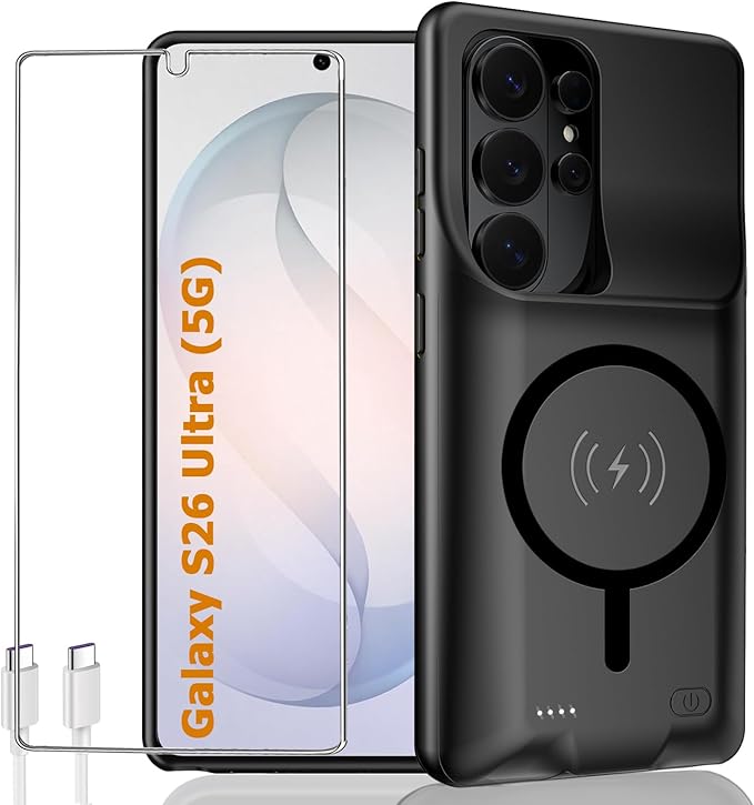 Battery Case for Galaxy S26 Ultra,12000mAh Portable Protective Smart Wireless Charging Case Support Carplay Compatible with Galaxy S26 Ultra(6.9 inches)Rechargeable Extended Battery Case(Black)