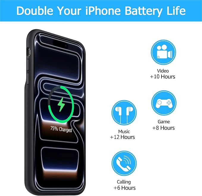Battery Case for iPhone 17 Pro, [10000mAh] Slim Rechargeable Smart Extended Charging Case Compatible with iPhone 17 Pro (6.3 inch) Backup Power Battery Pack Charger Cover-Black