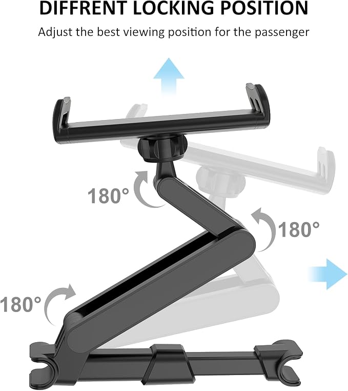 Car Headrest Backseat Mount, 360° Rotating Adjustable Car Backseat Headrest Tablet/Phone Holder, Compatible for All 4"-11" Tablets, cellphones, iPhone, iPad Air Mini,Tabs.