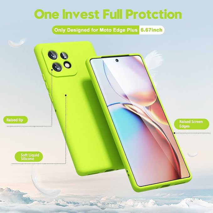 oakxco for Motorola Moto Edge Plus 2023 Case Silicone, Thin Slim Grip Soft Rubber Gel Protective Phone Case for Women, Matte Plain Bright Color Aesthetic Girly Case with Camera Cover, Neon Green Lime