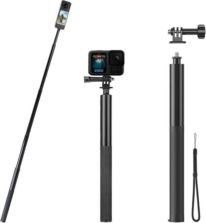 BRDRC 53" Invisible Selfie Stick for Insta360 X5 X4, Extended Monopod Pole Heavy Duty Solid Compact for DJI OSMO 360, for Insta 360 X5 X4 X3 X2 X Accessories (with Go Pro Adapter and Wrist Strap)