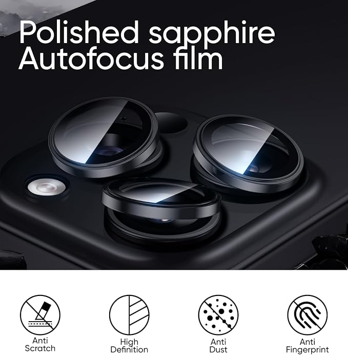 MAGIC JOHN for iPhone 16 Pro Max/16 Pro Camera Lens Protector [Alignment Kit&1:1 Invisible Perfect Fit] 9H Aerospace Tempered Glass Anti-Scratch Durable, Individual Cover Ring, Case Friendly, Set of 2,Black