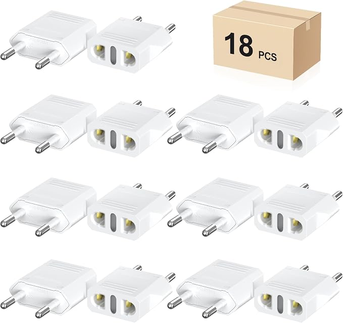Travel Adapter, 18 Pack of US/CA to European Plug Adapter Travel Power Plug Universal Power Jack Wall Plug Converter (White)